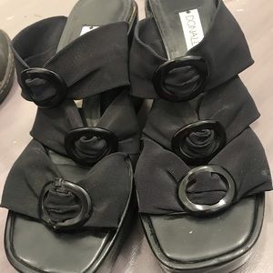 Donald J Pilner black platforms. Patent leather